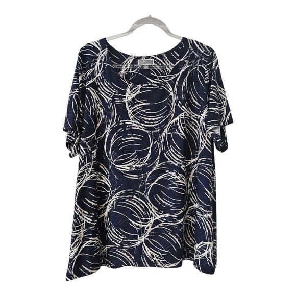 JM Collection Tops - JM Collection Blue White Top Blouse Jacquard Abstract Stretch S/S Size 2X